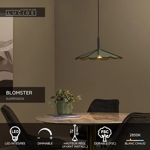 Lucide BLOMSTER - Suspension - Ø 47 cm - LED Dim. - 1x9W 2700K - Vert | Essential - USP